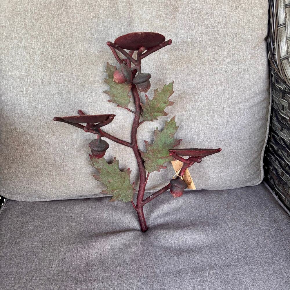 Wall Sconce Candle Holder Rustic Leaves & Acorns 14 X 10" Holds 3 pillar candles - Picture 11 of 14